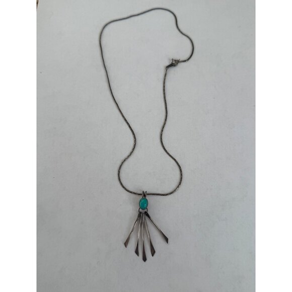 Vintage 60's Native American Navajo Sterling Blue Turquoise Dangle Pendant Neckl - Picture 1 of 14